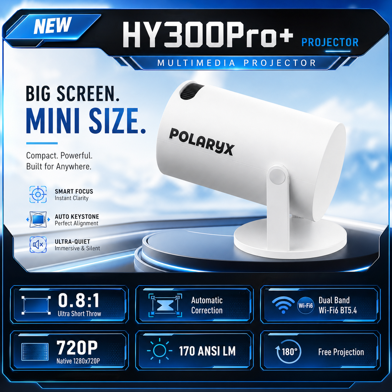 Polaryx HY300 Pro+ Smart Mini Projector