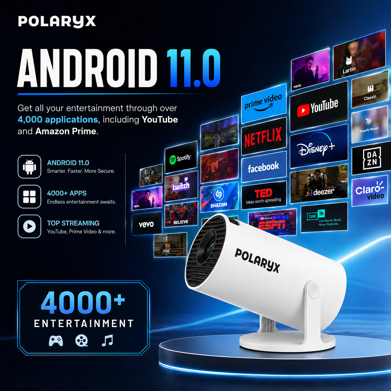 Polaryx HY300 Pro+ Smart Mini Projector
